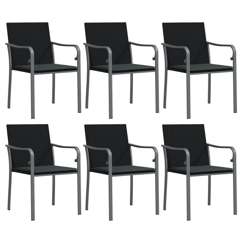 Patio Chairs with Cushions 6 pcs Black 22"x23.2"x33.1" Poly Rattan