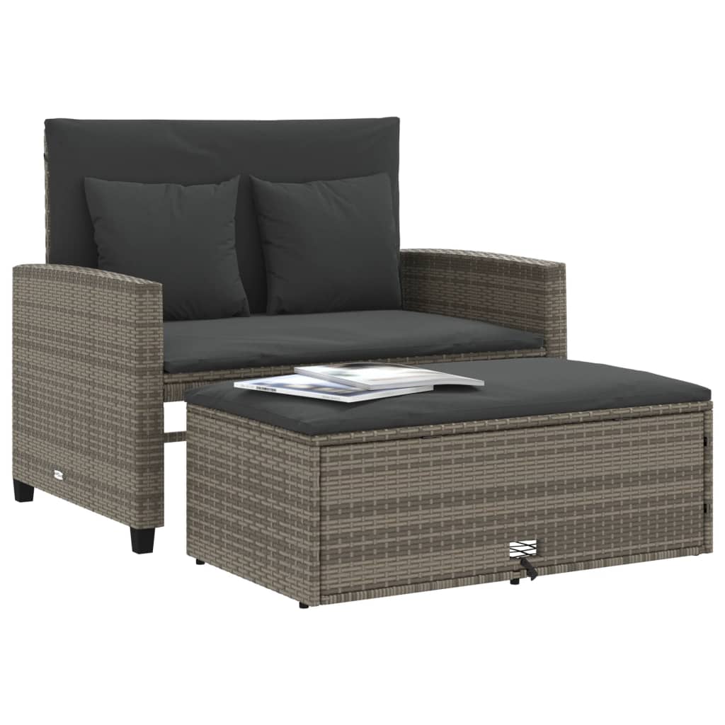 Patio Sofa with Cushions 2-Seater Gray Poly Rattan