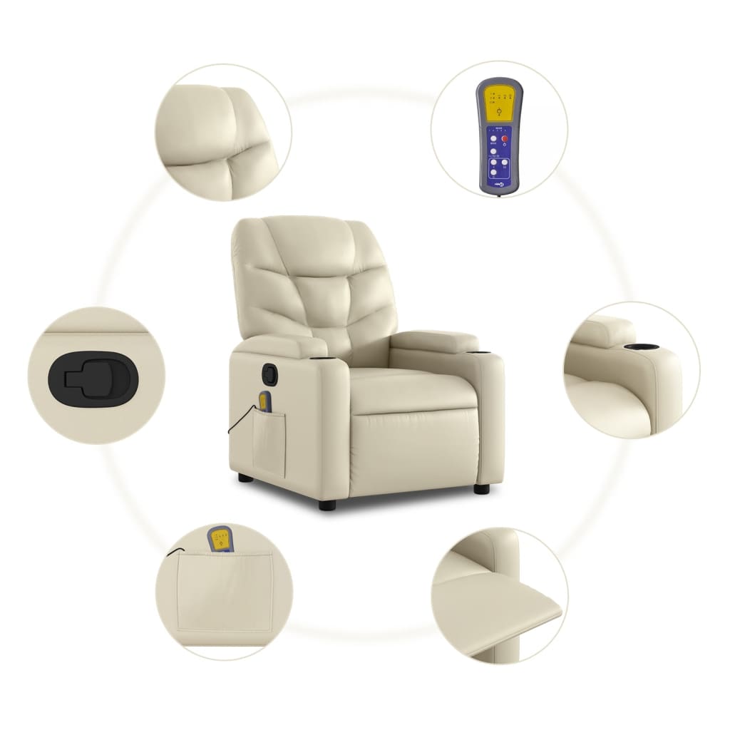 Massage Recliner Chair Cream Faux Leather