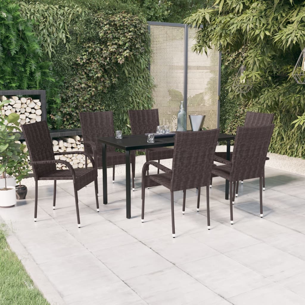 7 Piece Patio Dining Set Brown and Black