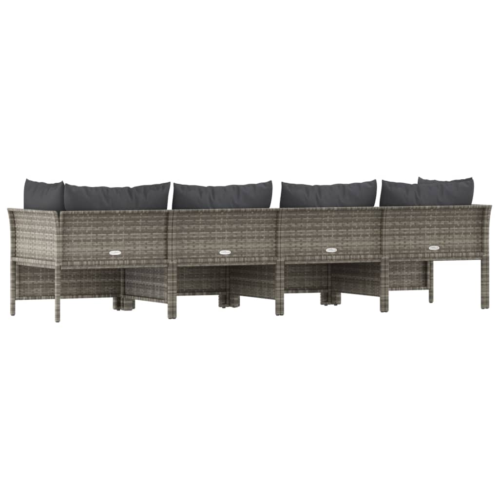 4 Piece Patio Lounge Set with Cushions Gray Poly Rattan