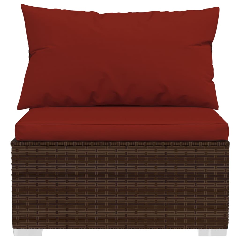 5 Piece Patio Lounge Set with Cushions Poly Rattan Brown