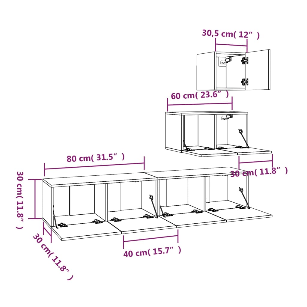 4 Piece TV Stand Set White Engineered Wood