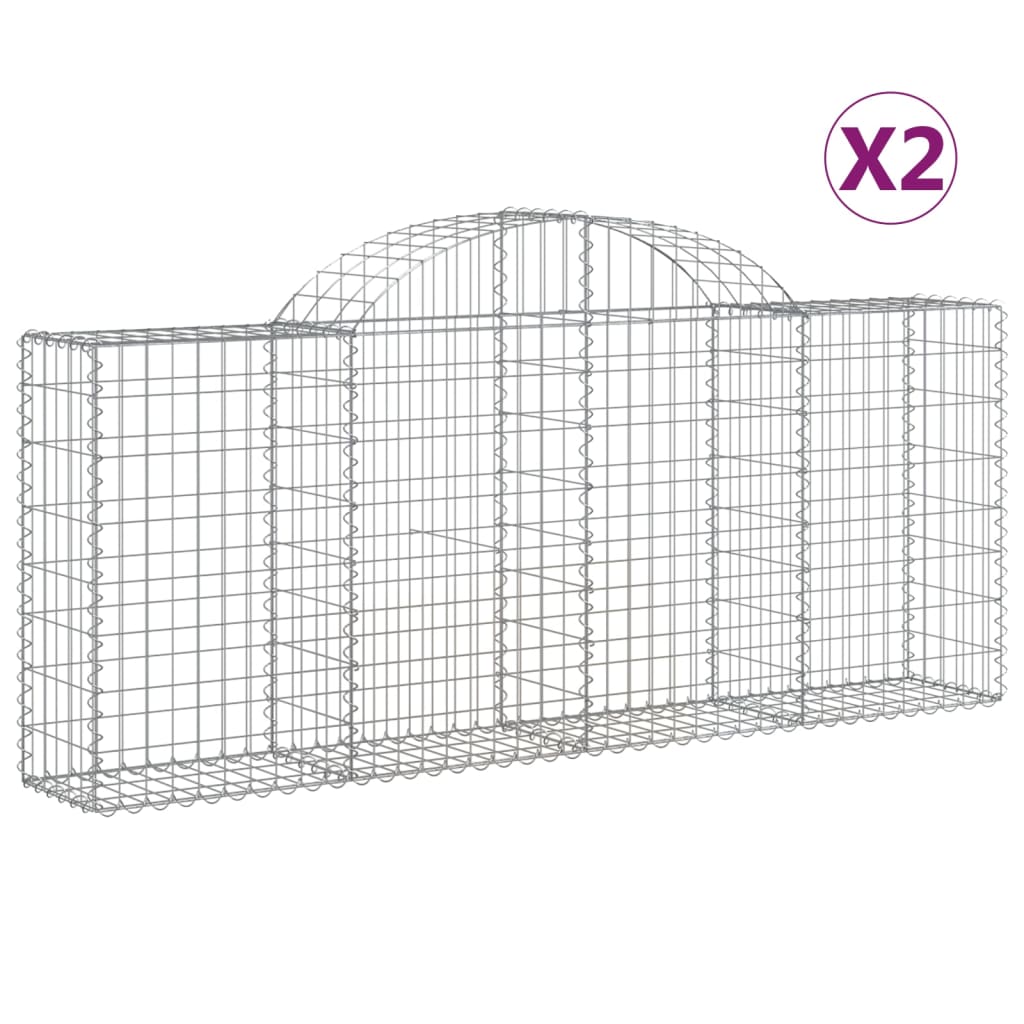 Arched Gabion Baskets 2 pcs 78.7"x11.8"x31.5"/39.4" Galvanized Iron