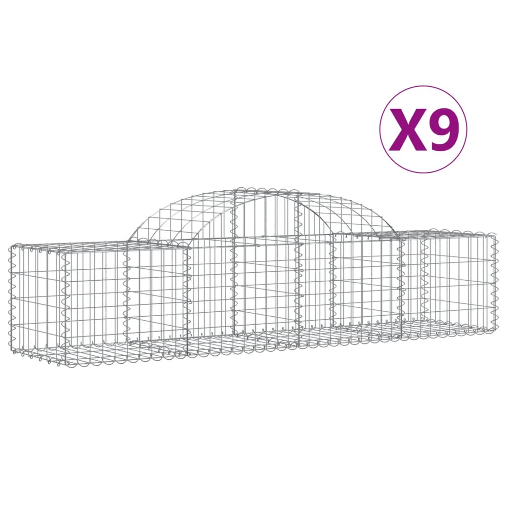 Arched Gabion Baskets 9 pcs 78.7"x19.7"x15.7"/23.6" Galvanized Iron