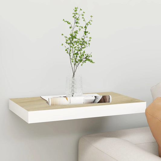 Floating Wall Shelf Oak and White 15.7"x9.1"x1.5" MDF