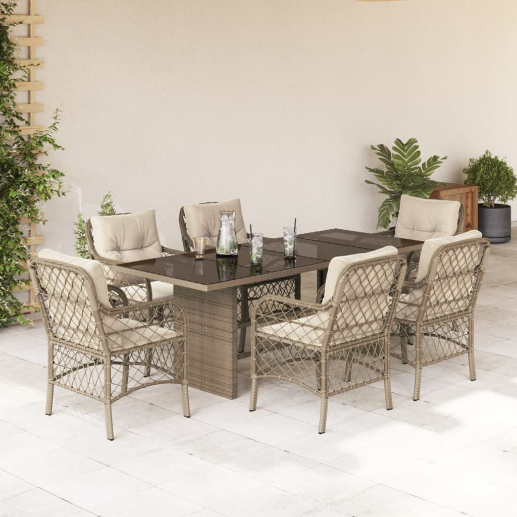 7 Piece Patio Dining Set with Cushions Gray Poly Rattan