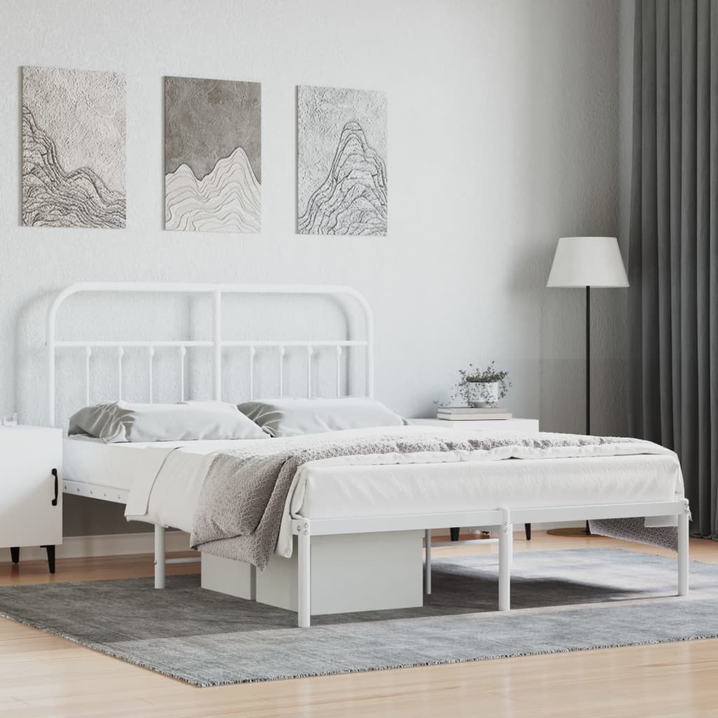 Metal Bed Frame without Mattress with Headboard White 53.1"x74.8"