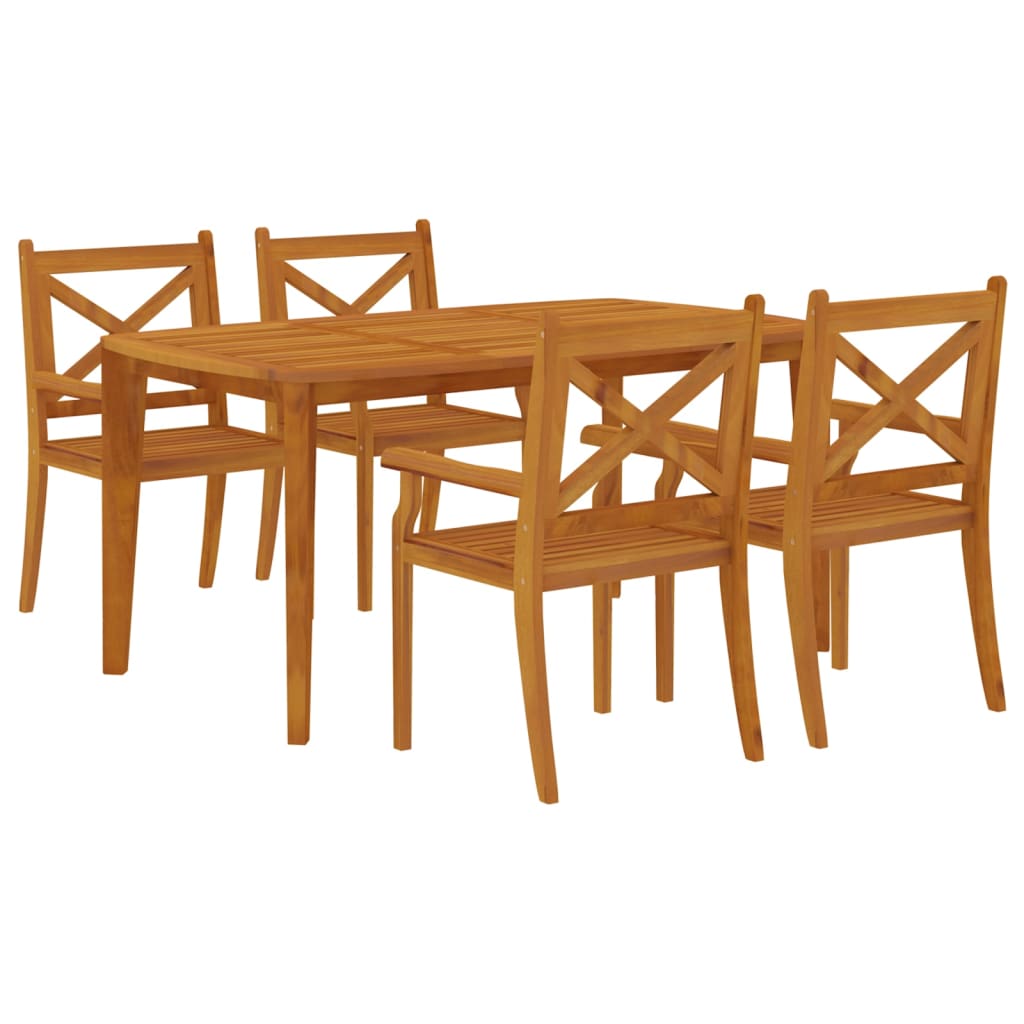 5 Piece Patio Dining Set Solid Wood Acacia