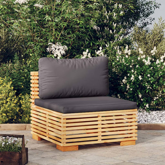 Patio Middle Sofa with Dark Gray Cushions Solid Wood Teak