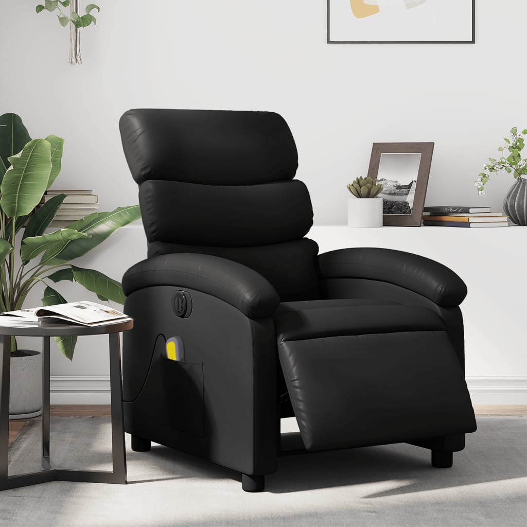 Electric Massage Recliner Chair Black Faux Leather