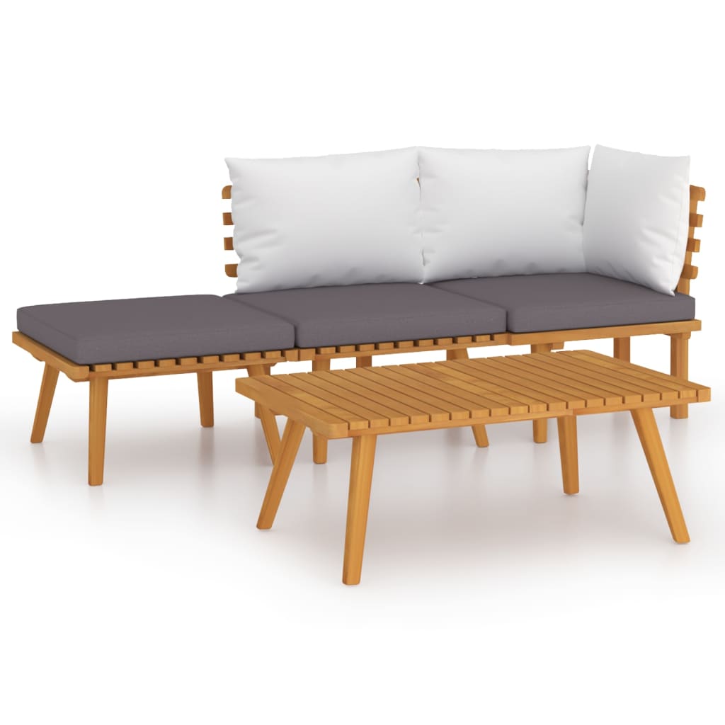 4 Piece Patio Lounge Set with Cushions Solid Acacia Wood