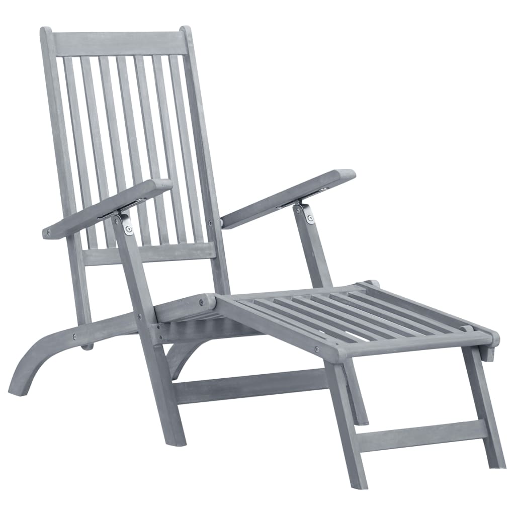 Patio Deck Chair with Footrest and Cushion Solid Wood Acacia