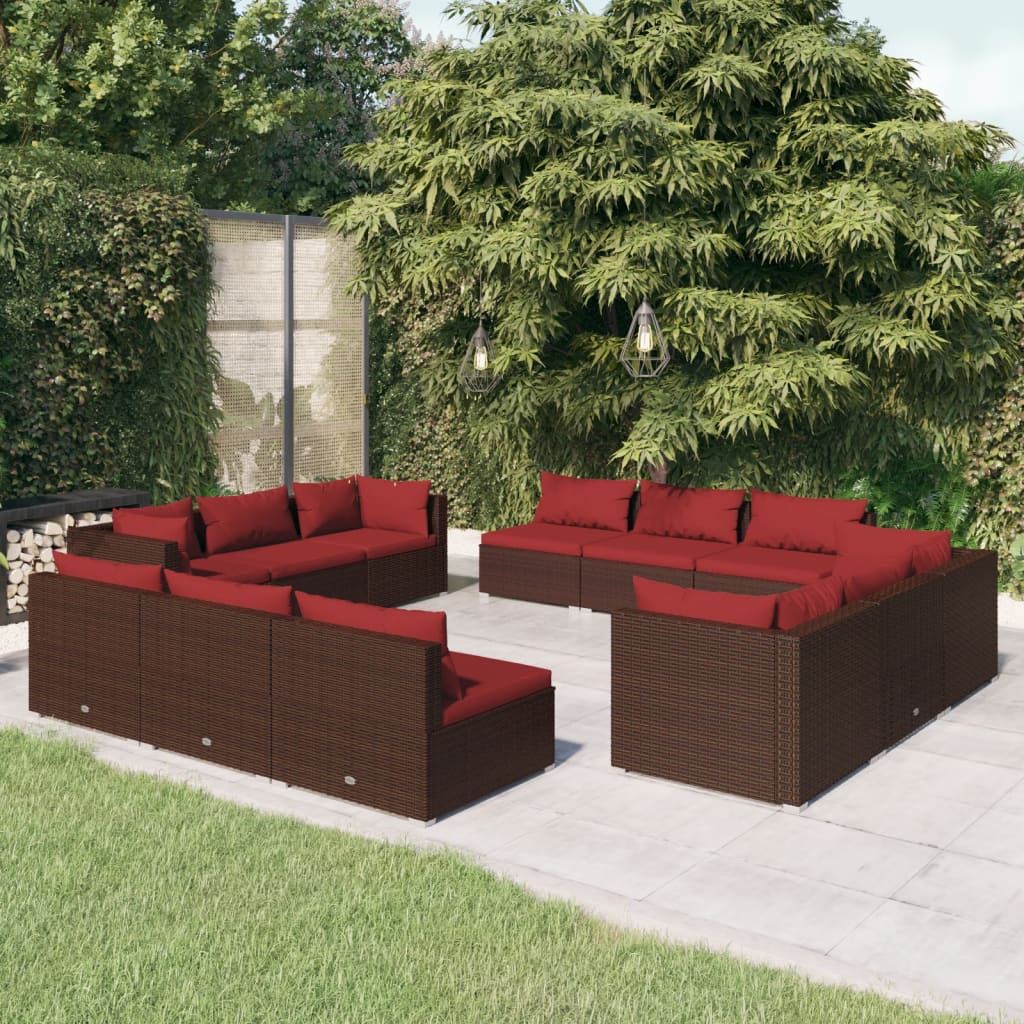 8 Piece Patio Lounge Set with Cushions Poly Rattan Brown