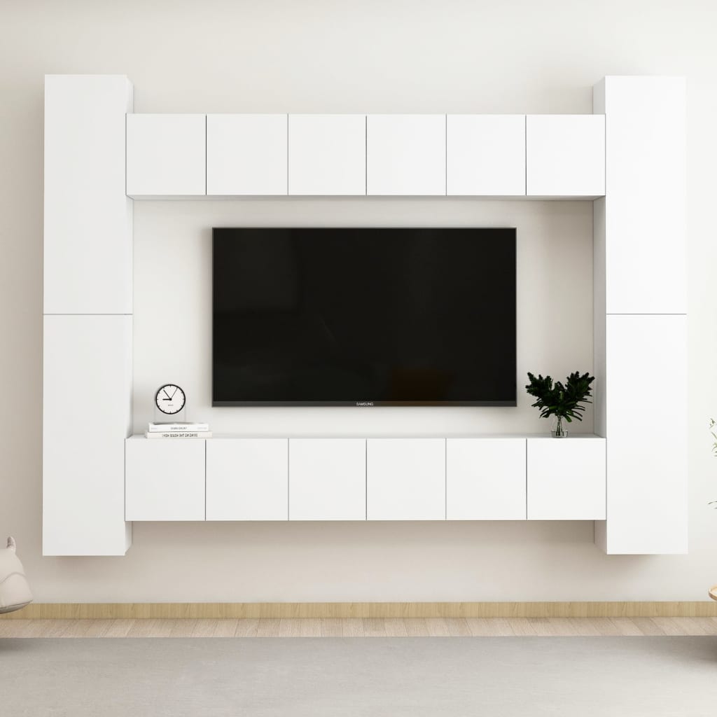 10 Piece TV Stand Set White Engineered Wood