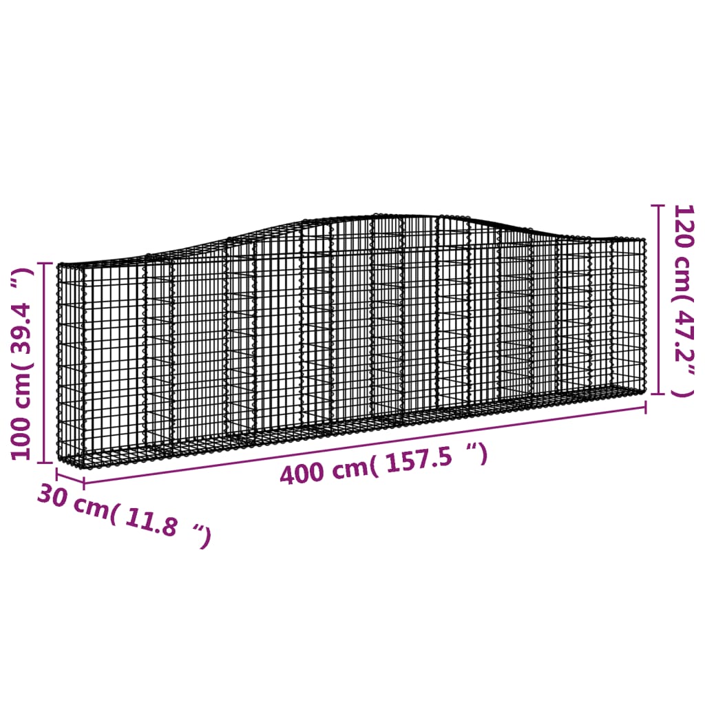 Arched Gabion Baskets 20 pcs 157.5"x11.8"x39.4"/47.2" Galvanized Iron