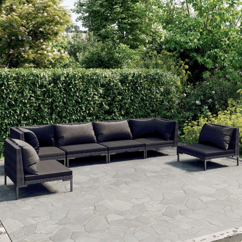 6 Piece Patio Lounge Set with Cushions Poly Rattan Dark Gray