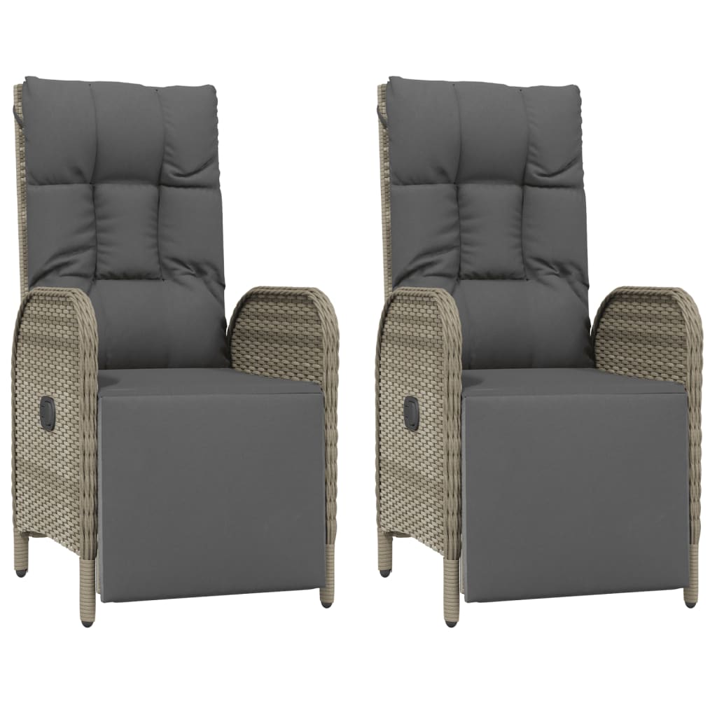 Patio Reclining Chairs with Cushions 2 pcs Poly Rattan Gray