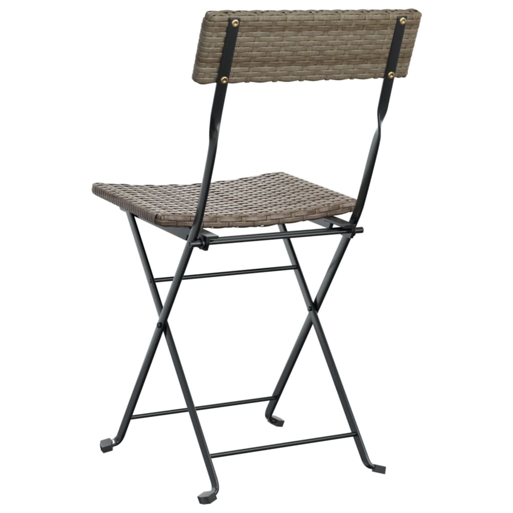 Folding Bistro Chairs 4 pcs Gray Poly Rattan and Steel