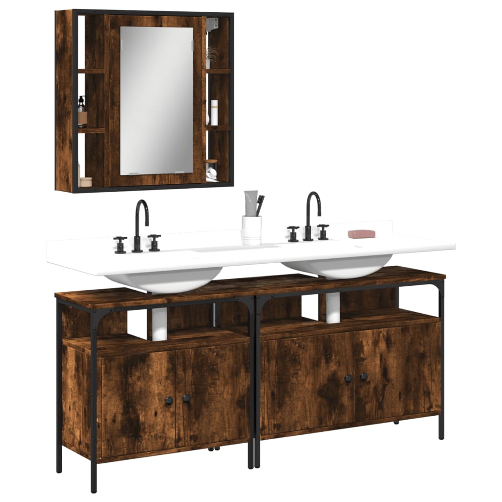 3 Piece Bathroom Cabinet Set Black Engineered Wood