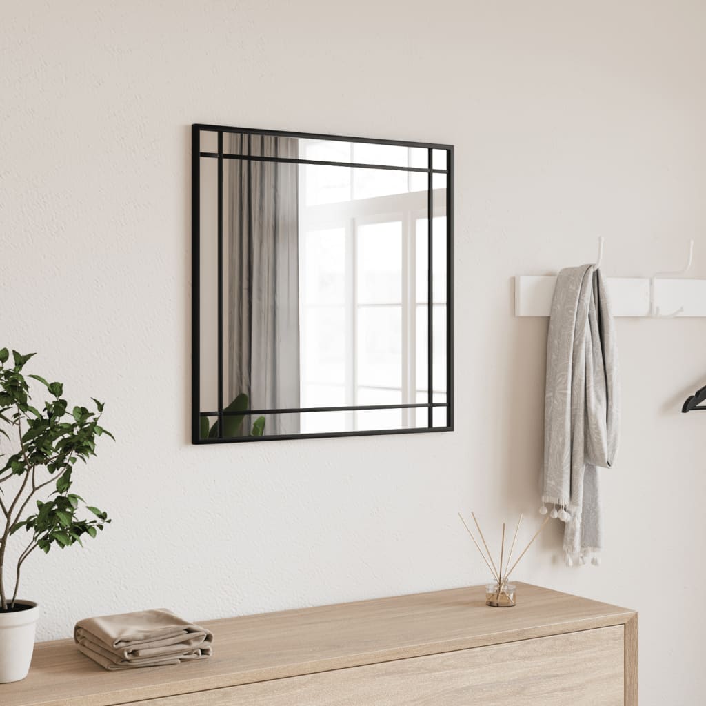 Wall Mirror Black 23.6"x23.6" Square Iron