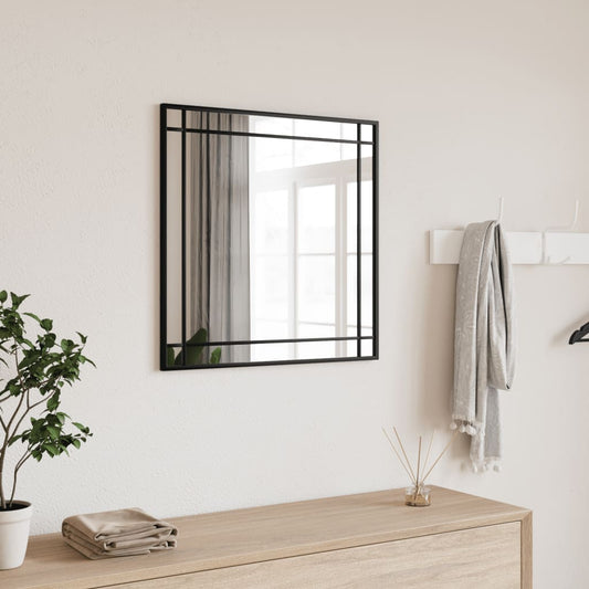 Wall Mirror Black 23.6"x23.6" Square Iron