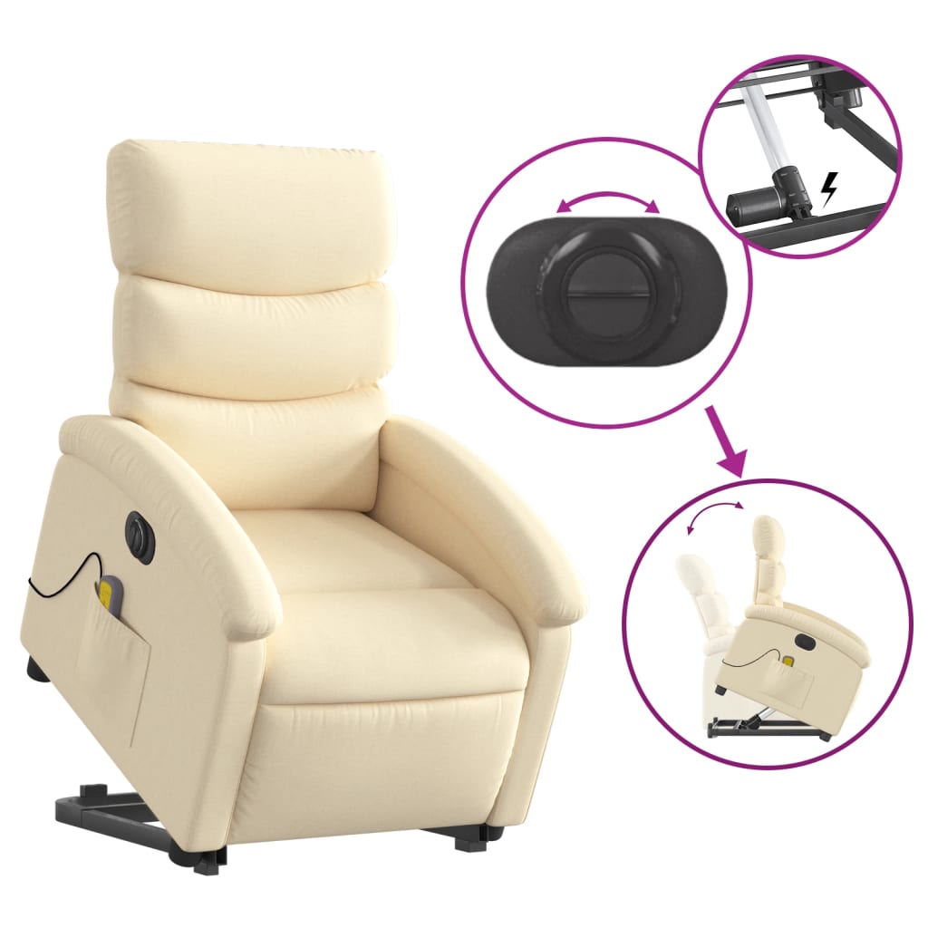 Electric Stand up Massage Recliner Chair Cream Fabric