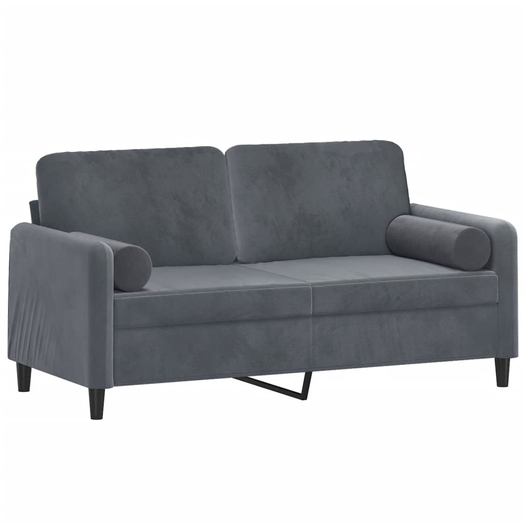 2-Seater Sofa with Throw Pillows Dark Gray 55.1" Velvet