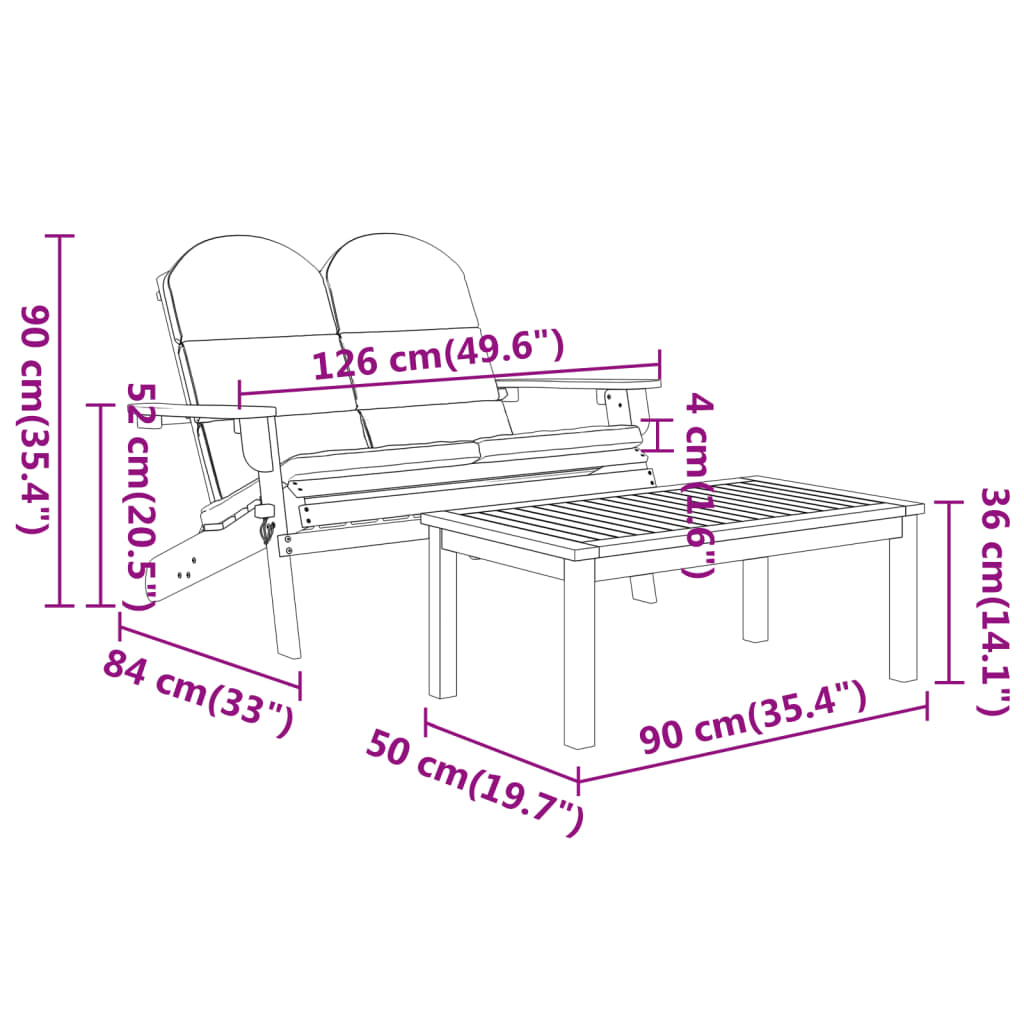 4 Piece Adirondack Patio Lounge Set Solid Wood Acacia