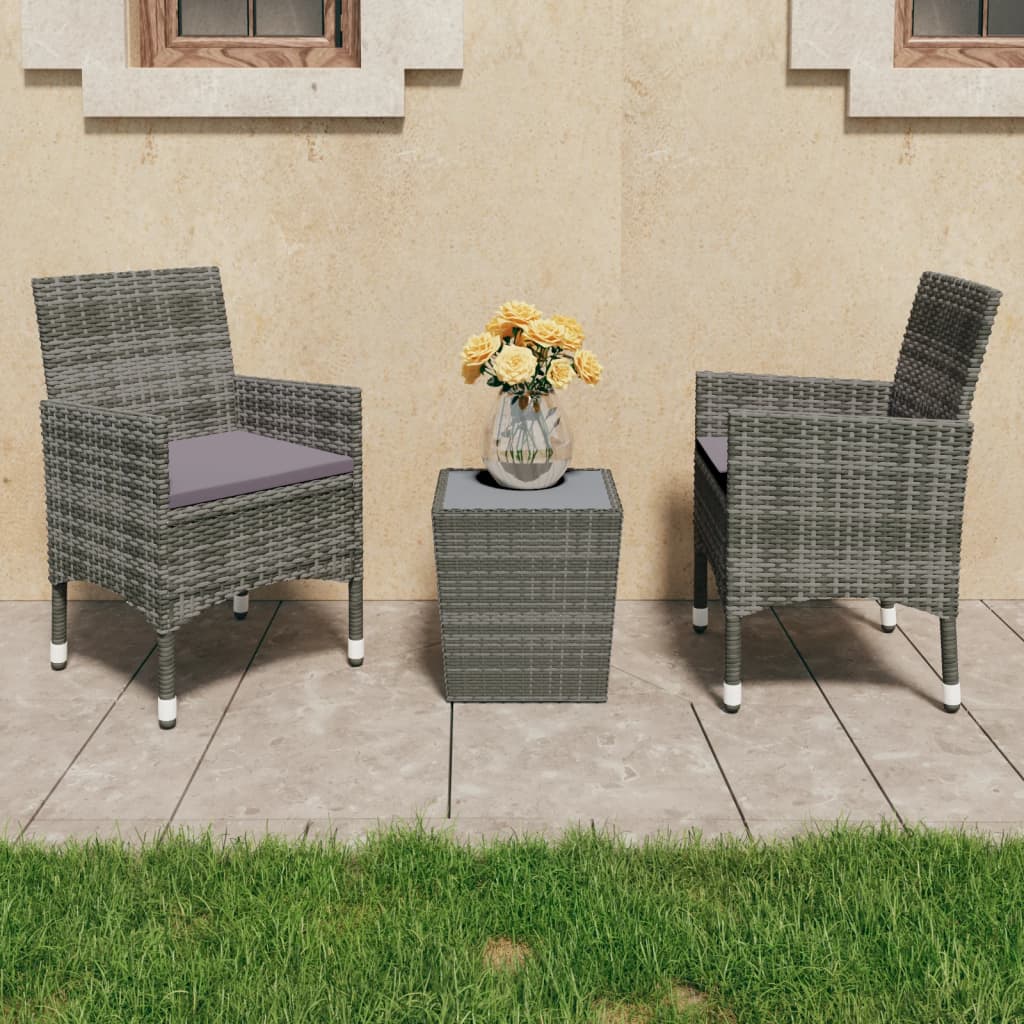 3 Piece Bistro Set Poly Rattan and Tempered Glass Beige