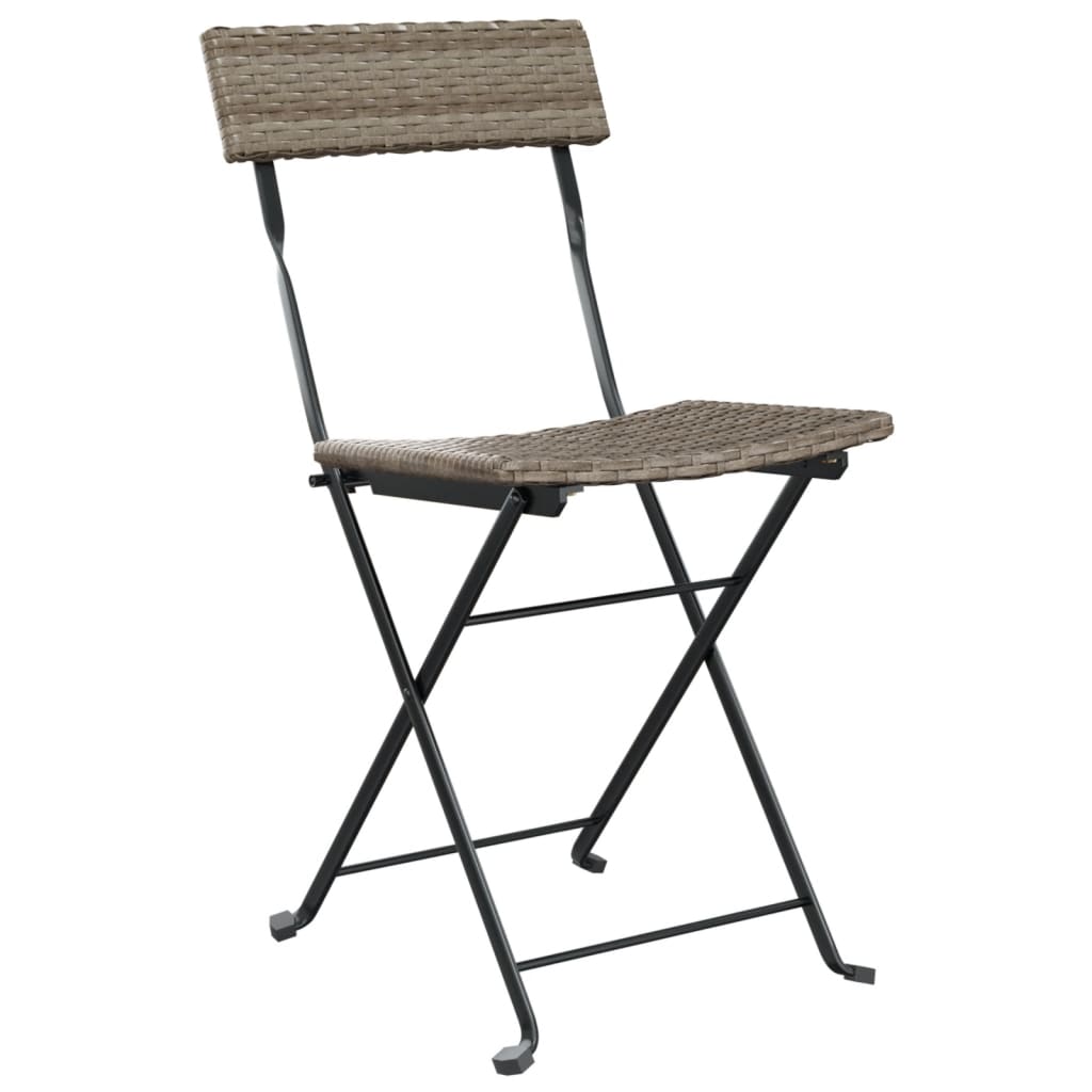 Folding Bistro Chairs 4 pcs Gray Poly Rattan and Steel