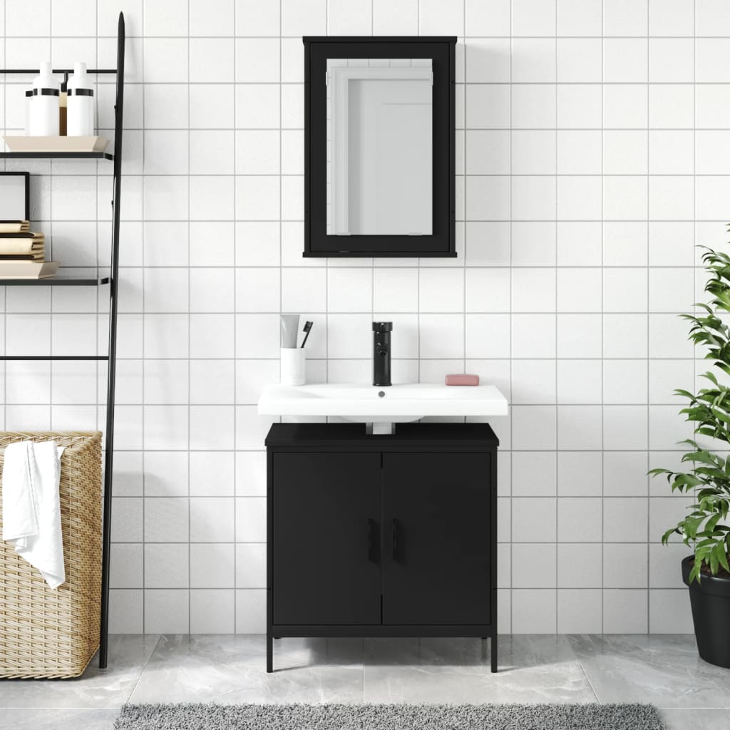 2 Piece Bathroom Furniture Set Black Engineered Wood