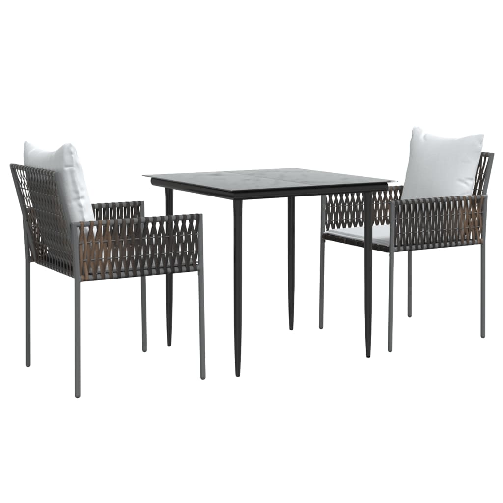 3 Piece Patio Dining Set with Cushions Poly Rattan and Steel