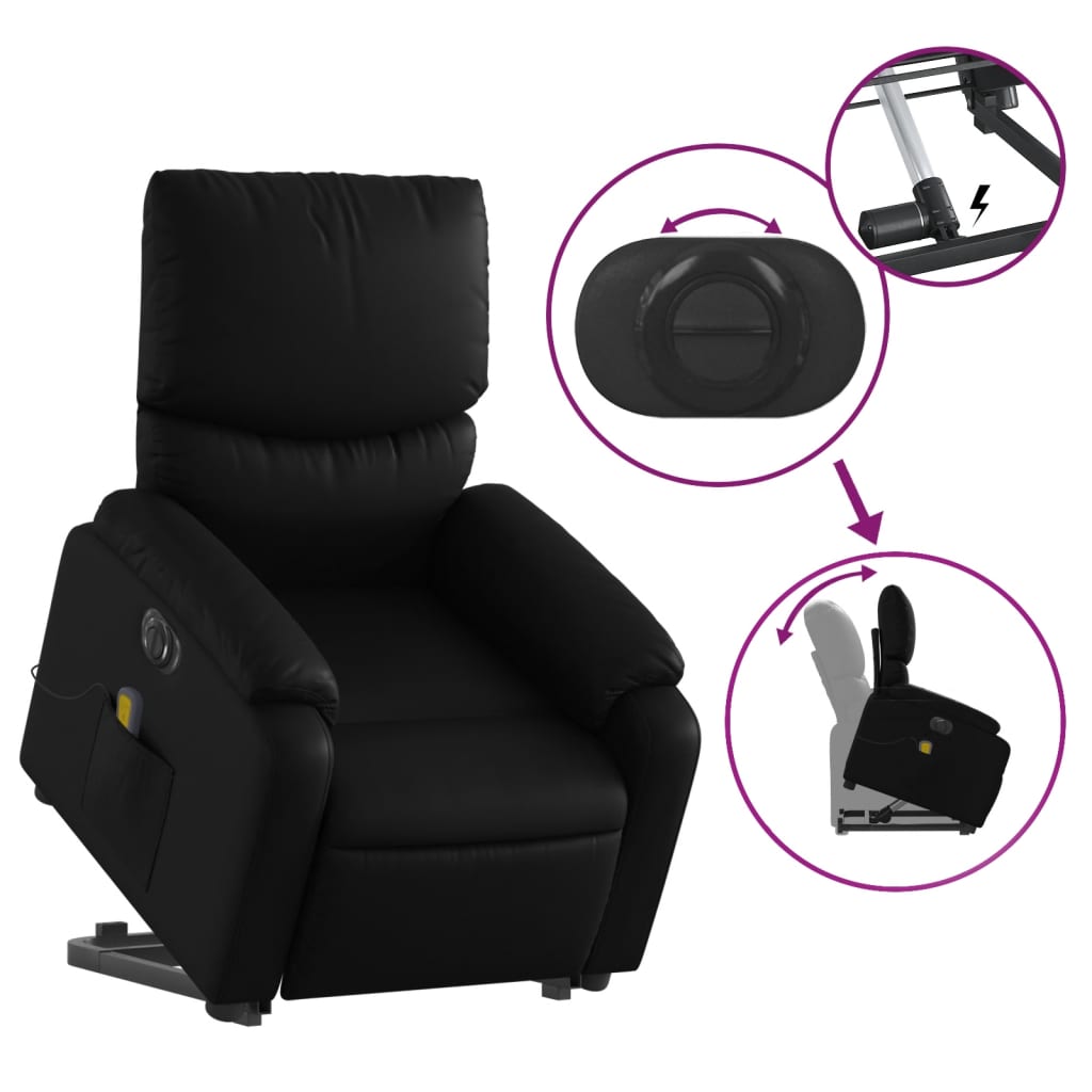 Electric Stand up Massage Recliner Chair Black Faux Leather