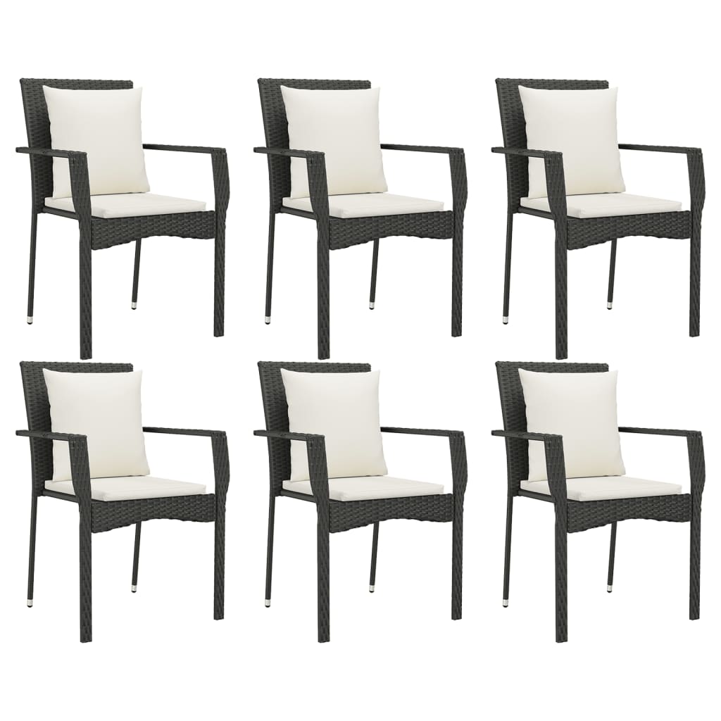 7 Piece Patio Dining Set with Cushions Black Poly Rattan