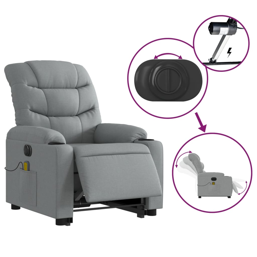 Electric Stand up Massage Recliner Chair Light Gray Fabric