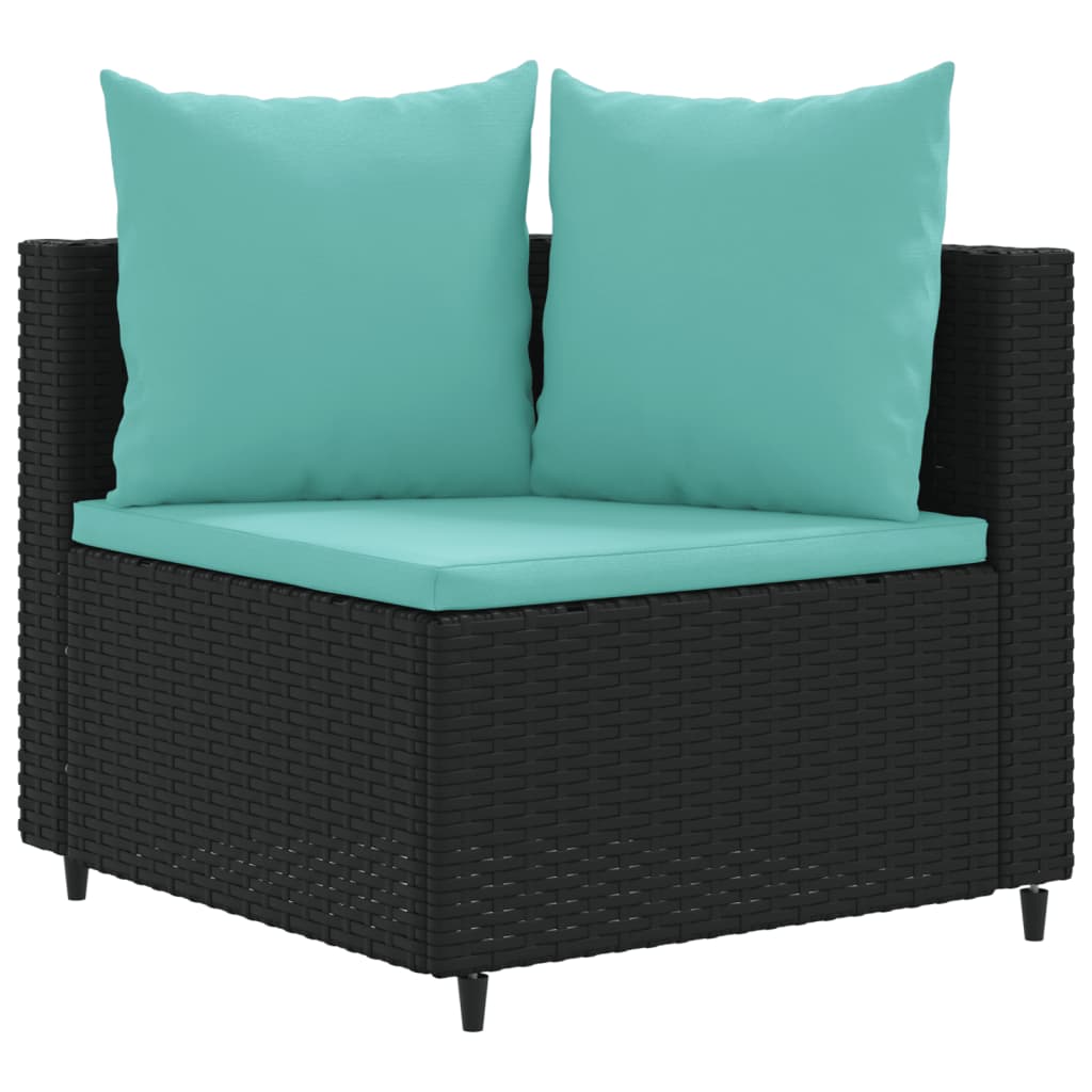 3 Piece Patio Sofa Set with Cushions Black Poly Rattan