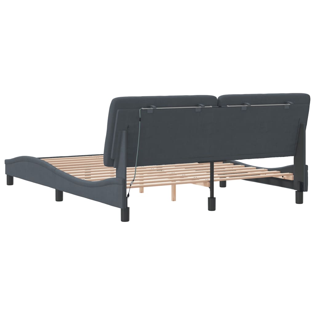 Bed Frame with LED without Mattress Dark Gray 59.8"x79.9" Velvet