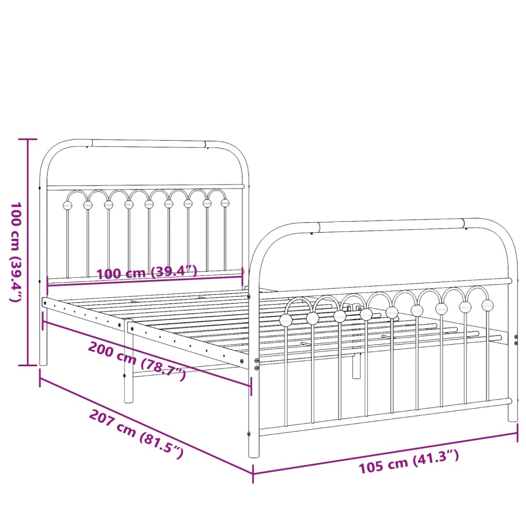 Metal Bed Frame without Mattress with Footboard White 39.4"x78.7"