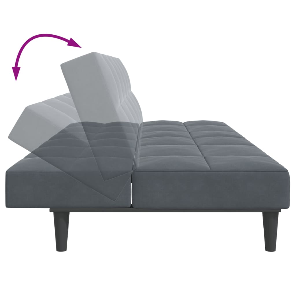 2-Seater Sofa Bed with Footstool Dark Gray Velvet