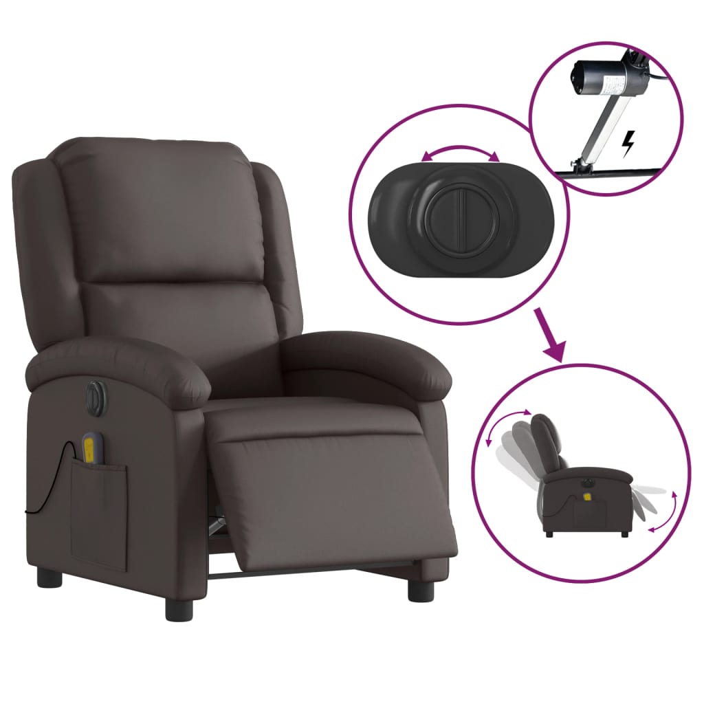 Electric Massage Recliner Chair Dark Brown Real Leather