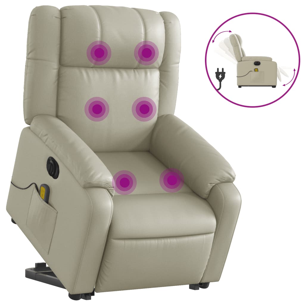 Electric Stand up Massage Recliner Chair Cream Faux Leather