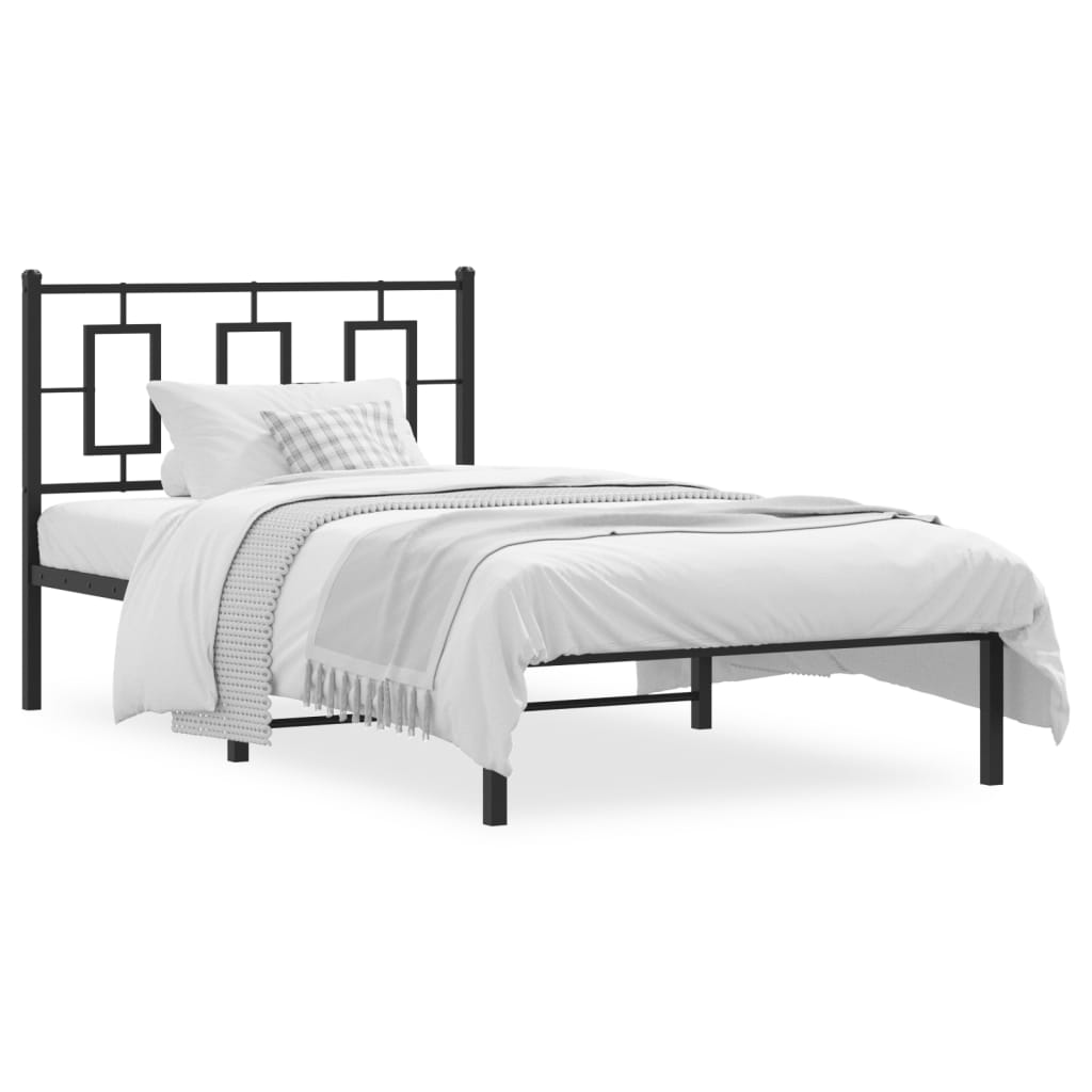 Metal Bed Frame without Mattress with Headboard Black 39.4"x78.7"