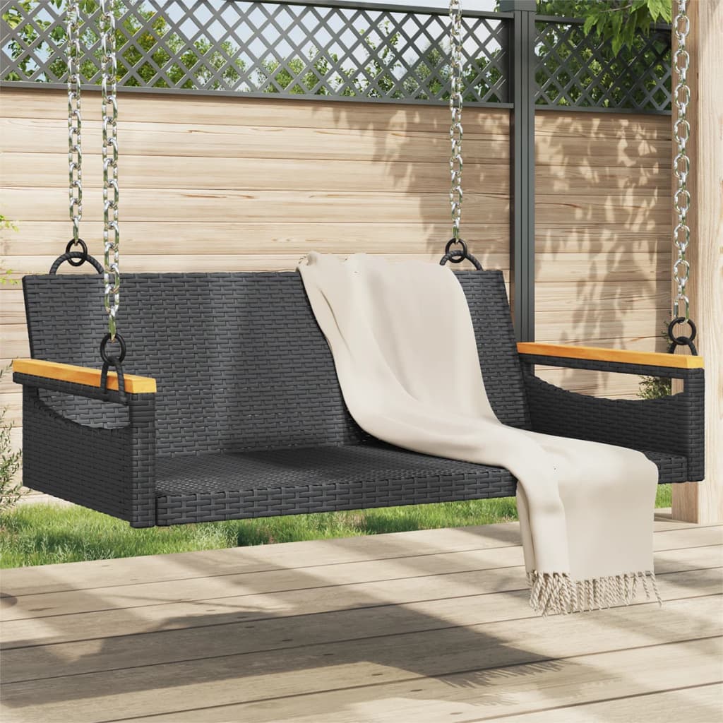 Swing Bench Black 42.9"x24.4"x15.7" Poly Rattan