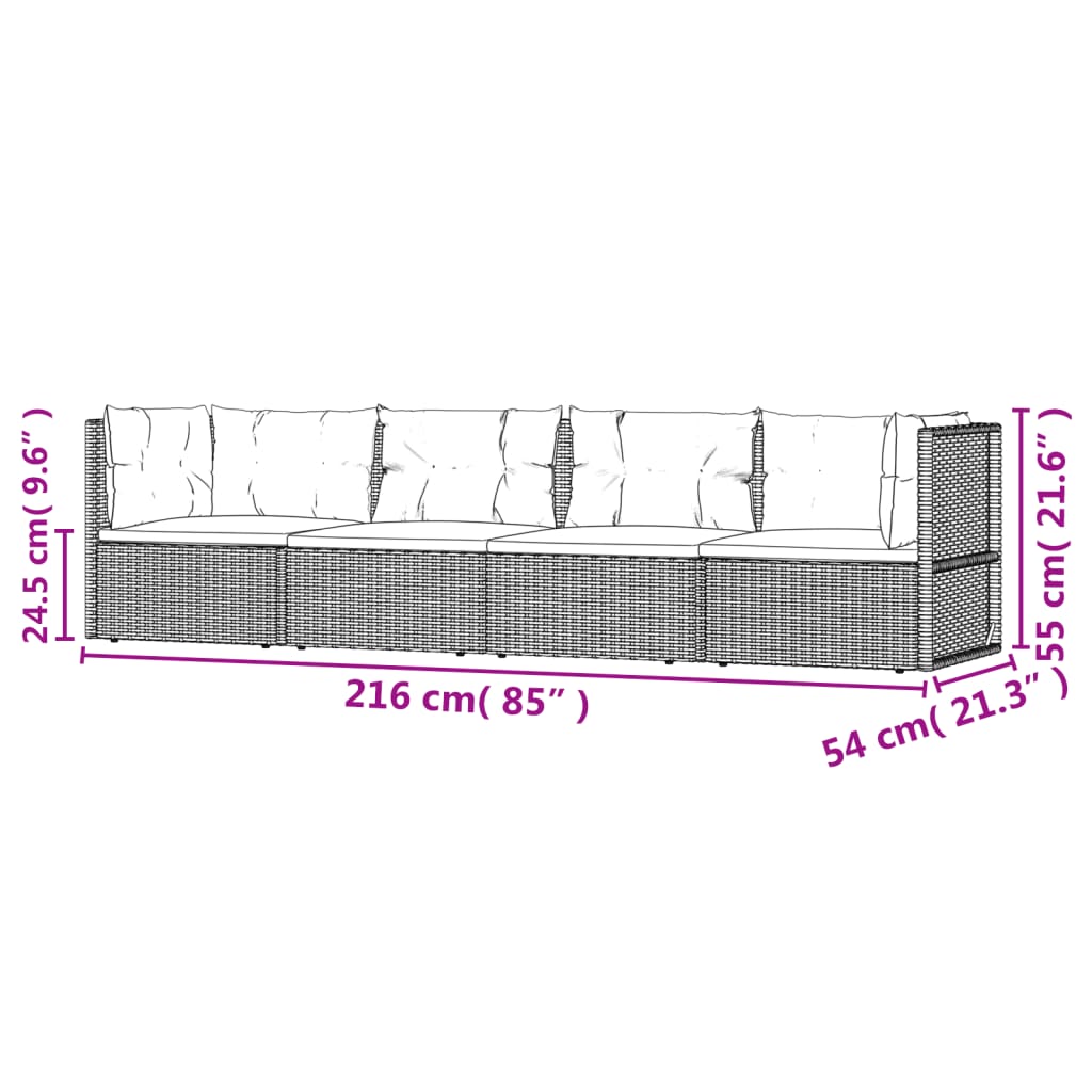 4 Piece Patio Lounge Set with Cushions Gray Poly Rattan