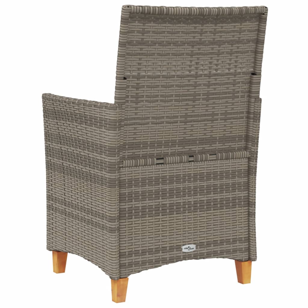 Patio Chairs with Cushions 2 pcs Gray Poly Rattan&Solid Wood