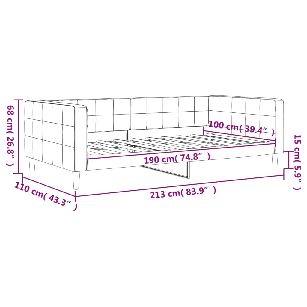 Day Bed without Mattress Light Gray 39.4"x74.8" Velvet