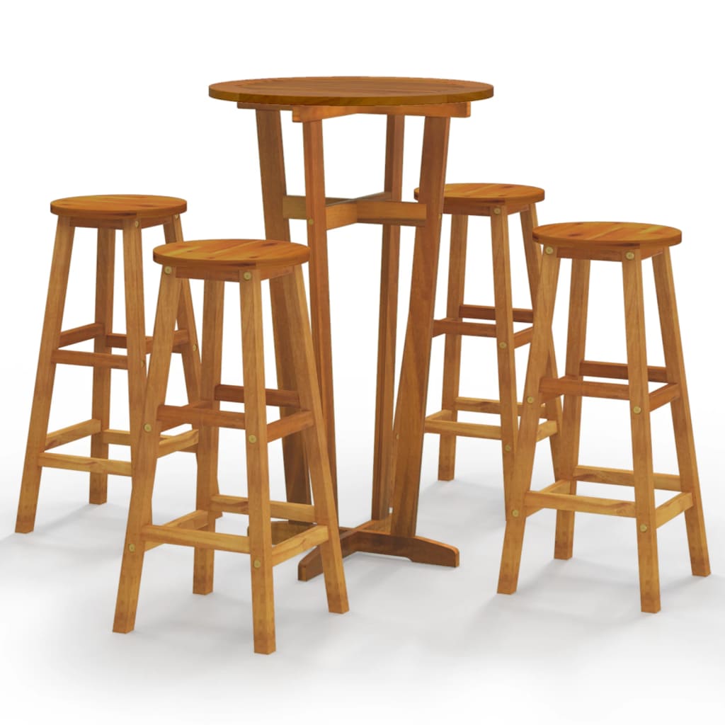 5 Piece Patio Bar Set Solid Wood Acacia