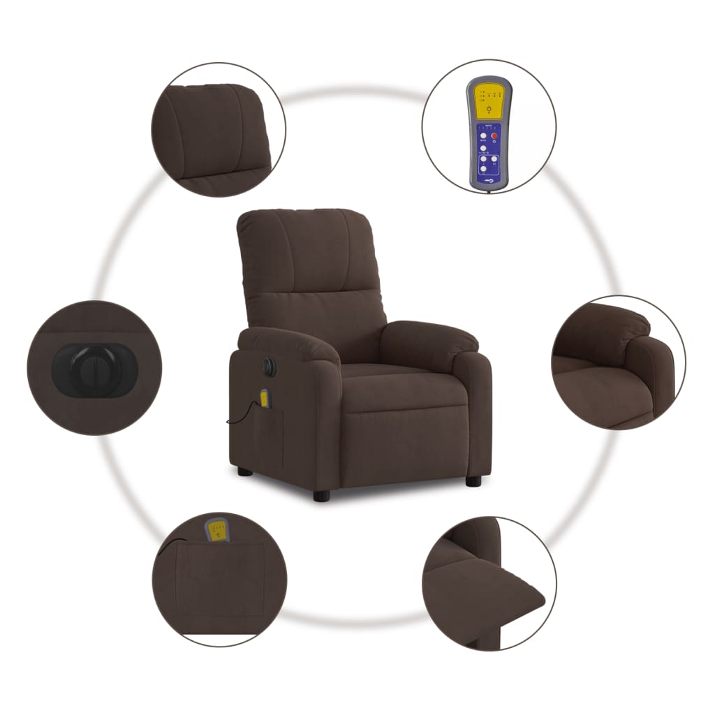 Electric Massage Recliner Chair Brown Microfiber Fabric