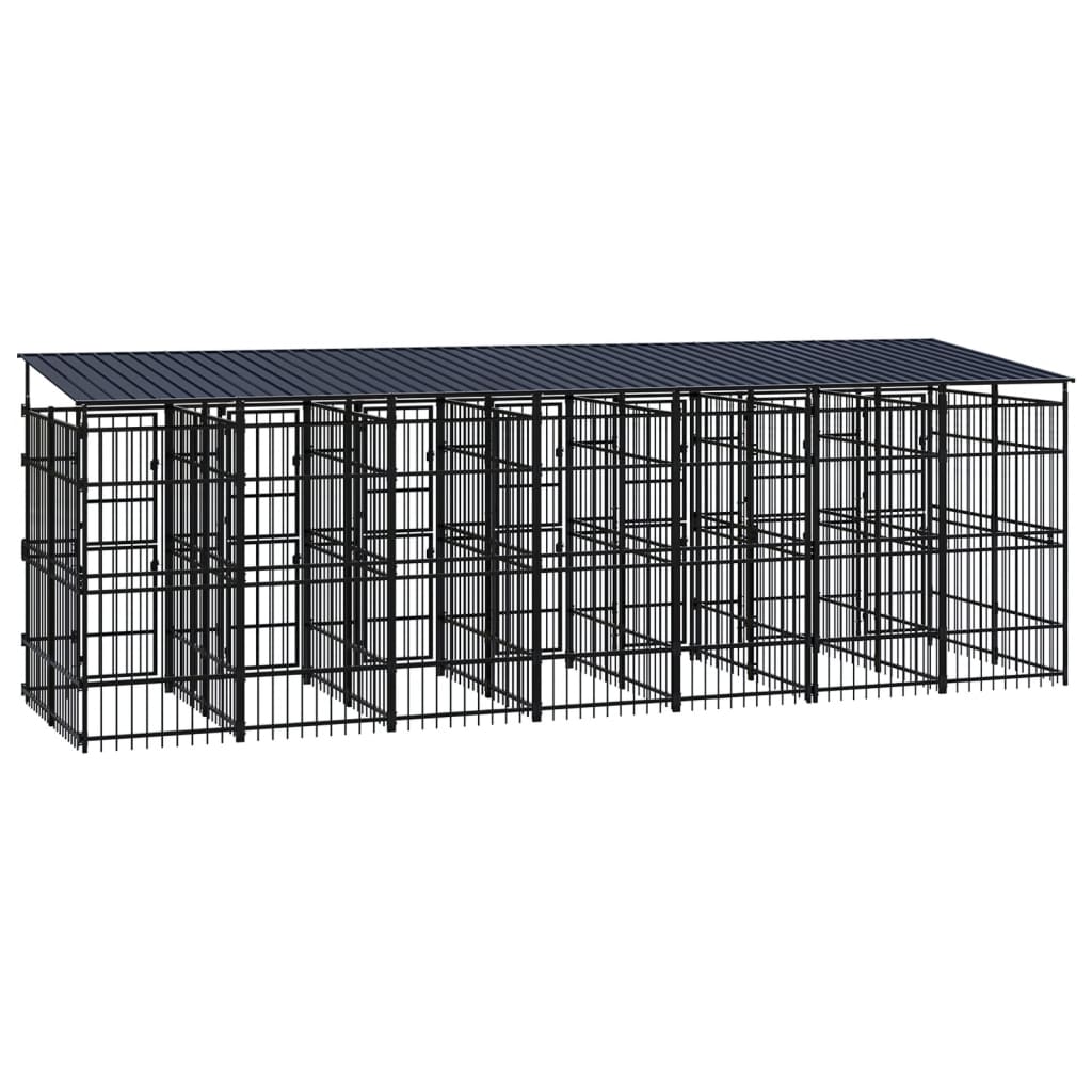 Outdoor Dog Kennel with Roof Steel 138.9 ft²